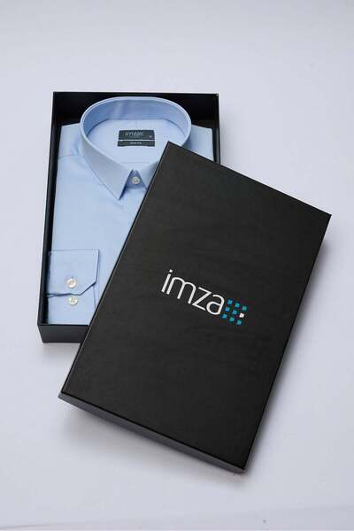 İmza Blue Hard Collar Long Sleeve Pocketless Slim Fit 100% Cotton Shirt 10042...