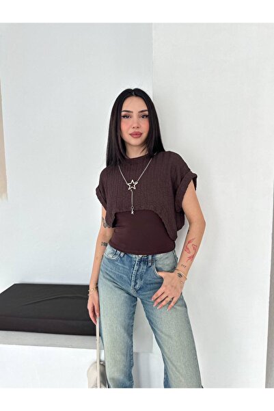 Jöns Butik Women's Crew Neck Cropped Blouse Basic T-Shirt