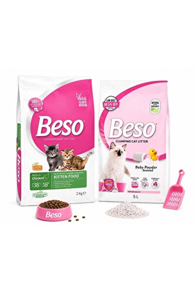 Beso Complete Kitten Care Bundle Chicken Kitten Food 2kg + Baby Powder Clumpi...