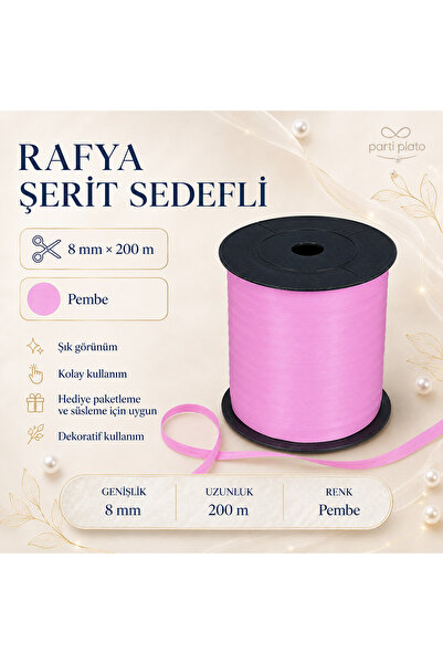san Rafya Şerit 8mm x 200mm Pembe
