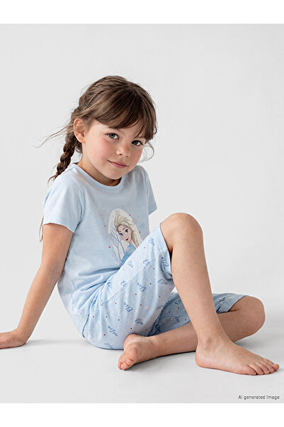 LC Waikiki Özmarka New Season Girls' Elsa Printed Capri Pajama Set