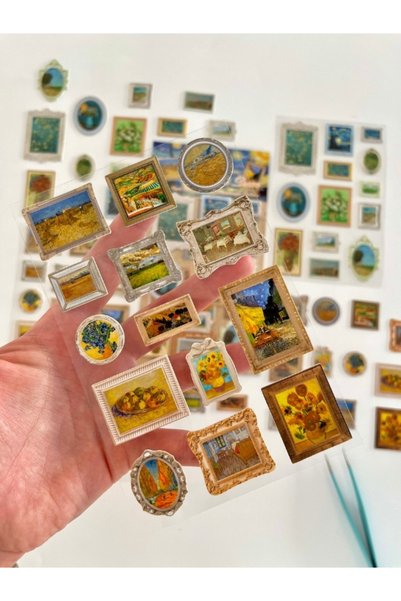 Kağıt Gemi Dükkan Vintage Van Gogh's Dream Tabloları Temalı 2 Yaprak 27 Adet Stereoskopik Sticker Seti/Etiket/Çıkartma