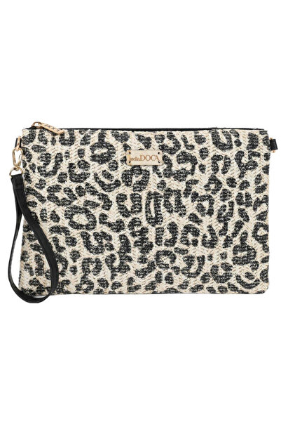 DOCA Ψάθινη τσάντα κλατς 23391 μαύρο animal print