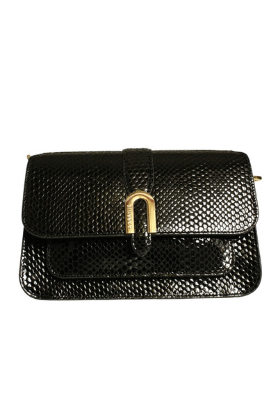 Platin Black Patent Leather Print Women's Shoulder Bag