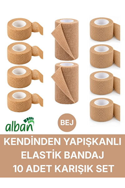 Alban 10'Lu Mix Kendinden Yapışkanlı Elastik Bandaj, Kohesiv Bandaj 5cm x 4.5...