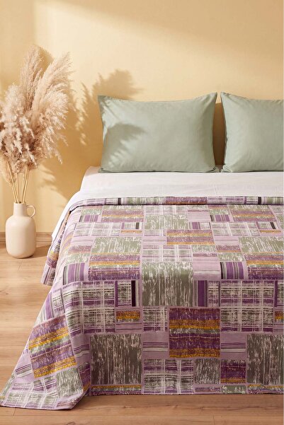 Rivaİstanbul Purple Collage Patterned Double Printed Pique & Bedspread 200X23...