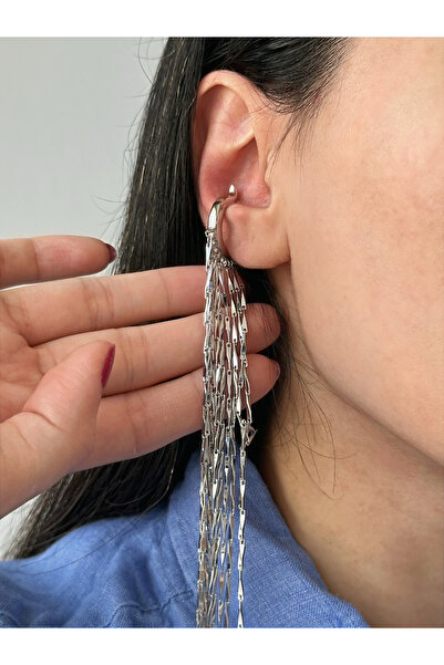 ringbox Gümüş Renkli Sallantılı Akış Kıkırdak Küpe Earcuff