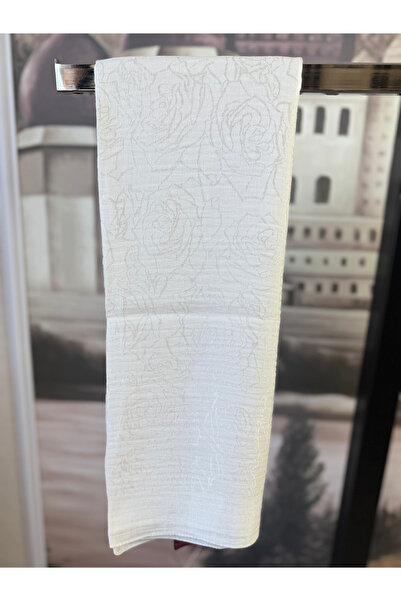 LuvenSara Cream Jacquard Rose Patterned Cotton Shawl