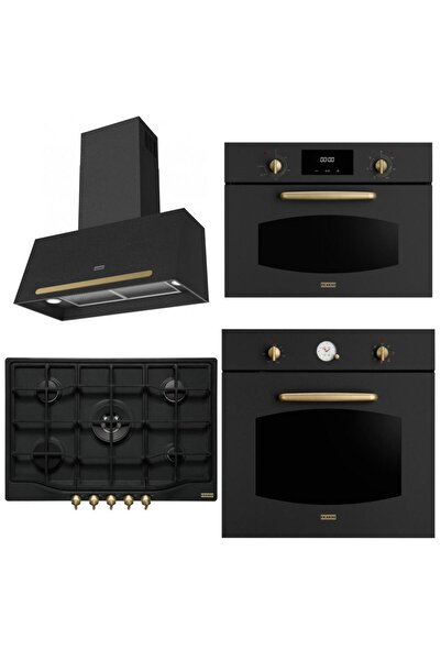 Franke Rustik Ankastre Set Nero (FCO 70 Onyx Davlumbaz - FCH 755 4G TC N ON C...
