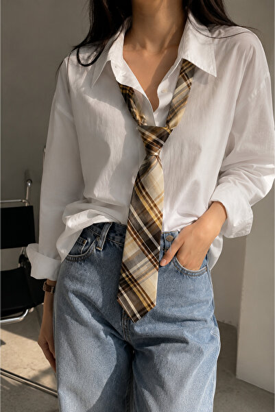 GRİİ WEAR Adjustable Belted Coffee Plaid Unisex Tie