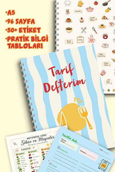 bebek ve uyku Recipe Notebook with Stickers, 50+ Stickers, Kitchen Gift