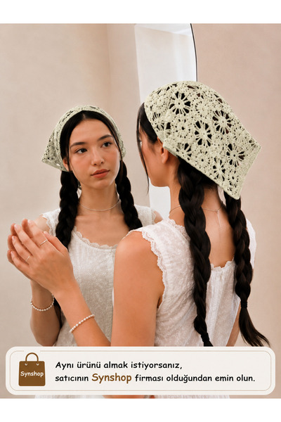 synshop Water Green Premium Knitted Triangle Bandana Alaçatı Hair Band Women ...