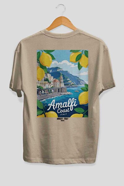 Ankhises Αμάλφι Ιταλία 6 Μπεζ Oversize Country City Back Printed Unisex T-Shi...