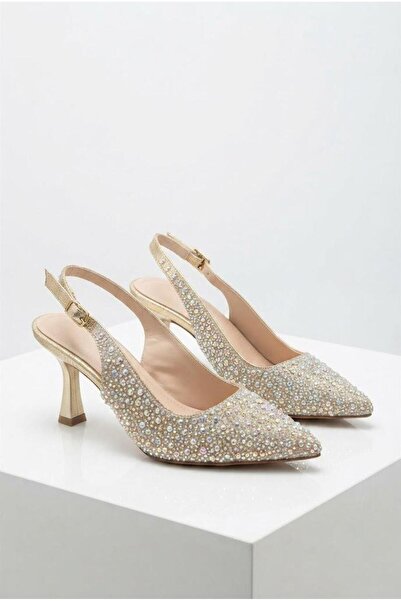 fort 133-440 Stone Embellished 7 cm Heel Height Open Back Women's Shoes