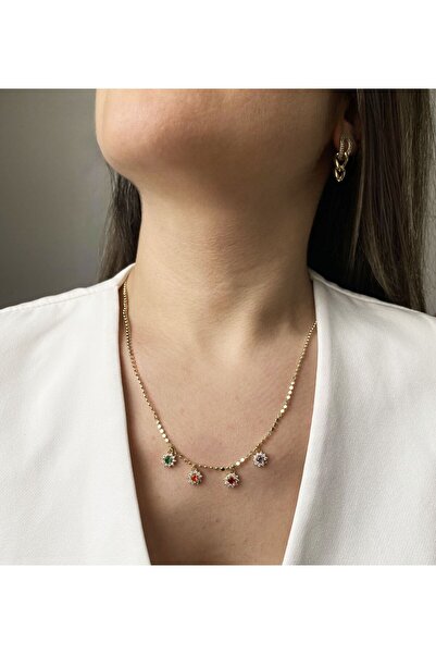 GOX 4 Flower Colorful Stone Crushed Chain Necklace