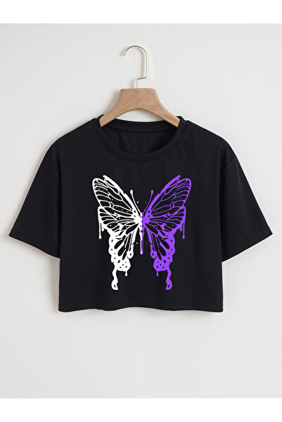 LUMSHİNE Women's Butterfly Printed Tee Crop