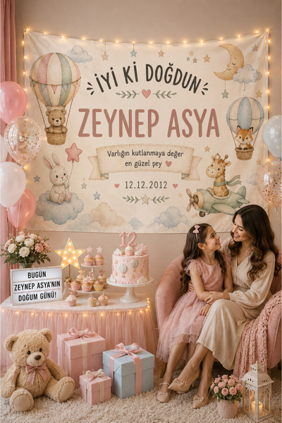 LUNA DİZAYN Kişiye Özel Yatay Doğum Günü Happy Birthday Duvar Örtüsü Duvar Ha...