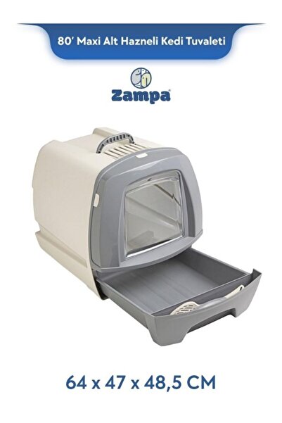 Zampa Plus 80' Maxi Kapalı Kedi Tuvaleti (ZIT-2730) | Büyük Boy Alt Hazneli P...