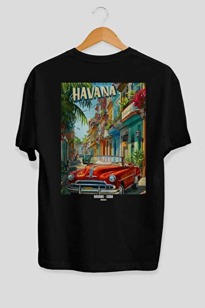 Ankhises Μπλουζάκι Havana Cuba Μαύρο Oversize Country City με στάμπα στην πλά...