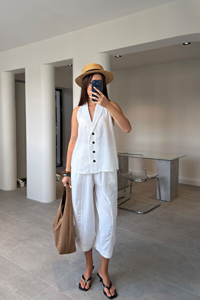 MAGARDE Linen Vest and Trousers Premium Set - White
