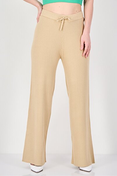 vivere Women Regular Fit Ribbed Wide Leg Pants, Camel
