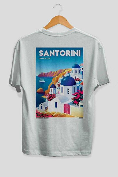 Ankhises Σαντορίνη Ελλάδα 3 Λευκό Oversize Country City T-shirt με στάμπα στη...