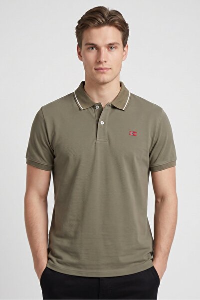 Nordland Men Regular Fit Embroidered Logo Short Sleeve Polo Shirt, Olive