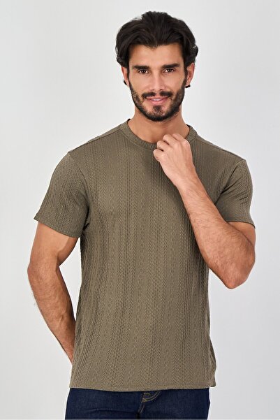 Bruno Milano Men Crew Neck Short Sleeve Textured T-Shirt, Taupe