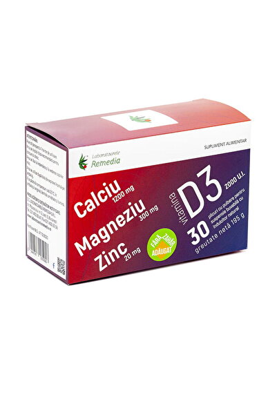 Remedia Ca 1200mg + Mg 300mg + Zn 20mg + D3 30plicuri