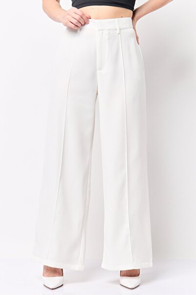 London Fog Women Regular Fit Plain Wide Leg Pants, White