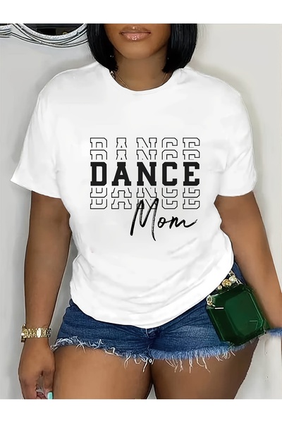 212Wear تي شيرت نسائي بطباعة "Dance Mom" - تي شيرت أسود بأكمام قصيرة مع طباعة...