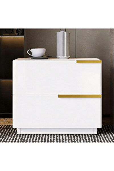 GoldenLike Home Modern Bedside Table with Double Drawer Storage Storage Cabin...