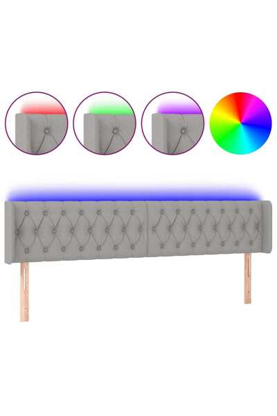 vidaxl Tăblie de pat cu LED, gri deschis, 203x16x78/88 cm, textil