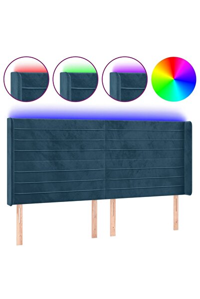 vidaxl Tăblie de pat cu LED, albastru închis, 163x16x118/128cm catifea