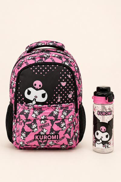 kuromi Licensed 2-Piece School Bag Set Backpack Water Bottle Girls Elementary...