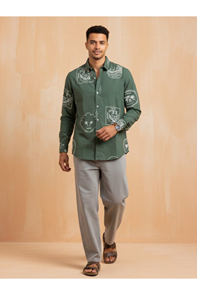 TRULOOM By Styli Men Green Printed Regular Fit Cotton Shirt