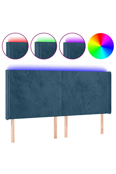 vidaxl Tăblie de pat cu LED, albastru închis, 203x16x118/128cm catifea