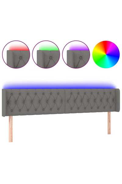 vidaxl Tăblie de pat cu LED, gri închis, 183x16x78/88 cm, textil