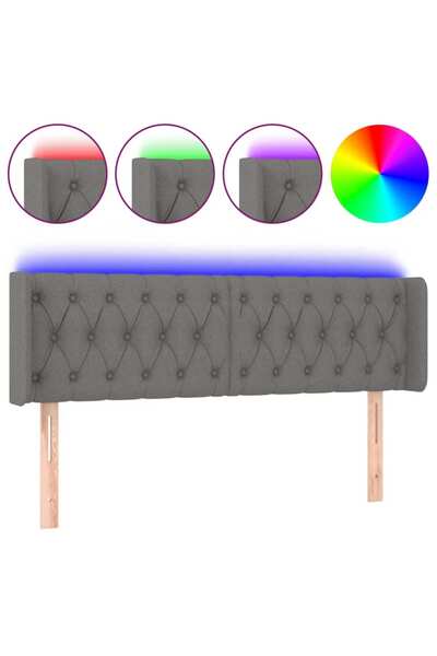 vidaxl Tăblie de pat cu LED, gri închis, 163x16x78/88 cm, textil