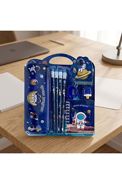 idei 8 Piece School Supplies Top Bottom Set Space Theme Blue Astronaut, Metal...