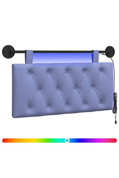 vidaxl Tăblie de pat suspendată Cu lumină LED Albastru Jeans Țesătură