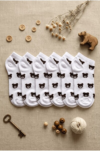 hadiora Women's White 6-Piece Booties Socks Set with Teddy Bear Figures - Cot...