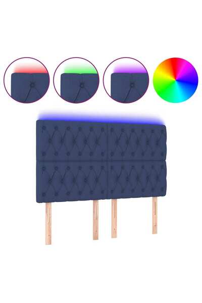 vidaxl Tăblie de pat cu LED, albastru, 144x7x118/128 cm, textil