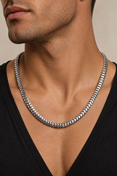 OGHAMAY Silver Color Caterpillar Chain Unisex Steel Necklace - 3878
