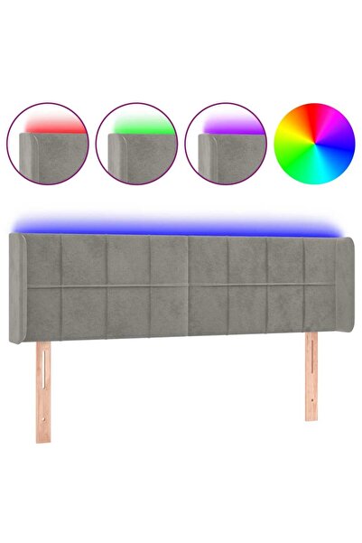 vidaxl Tăblie de pat cu LED, gri deschis, 147x16x78/88 cm, catifea