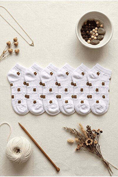 hadiora Women's White Daisy Patterned 6-Piece Booties Socks Set - Embroidered...