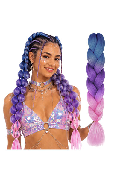 Korbi Păr sintetic pentru împletituri, albastru-violet-roz, 130 cm