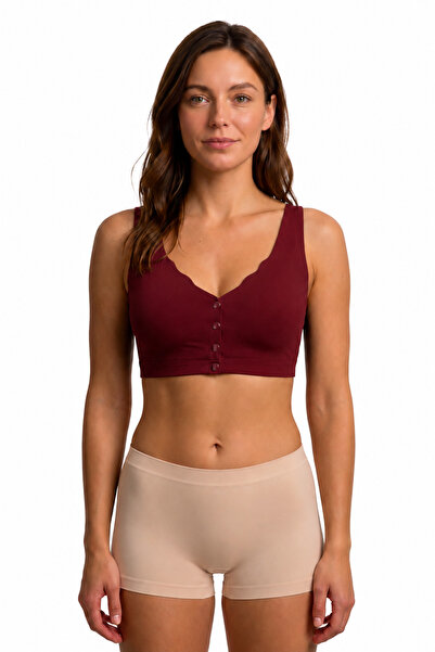 westicgiyim Women's Seamless Laser Cut Front Snap Gathered Bra with Wide Stra...