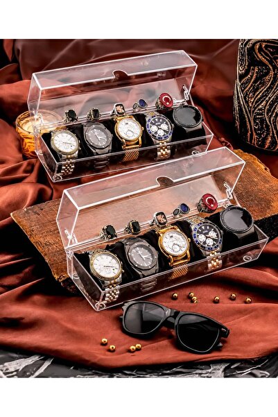 Vivart Watch and Ring Box Organizer 5 Compartments-Transparent- 2 Pieces