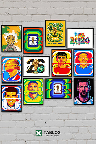 TABLOX 12 Parça FIFA 2026 Dünya Kupası Messi Yamal Haaland Mbappe Neymar Deko...